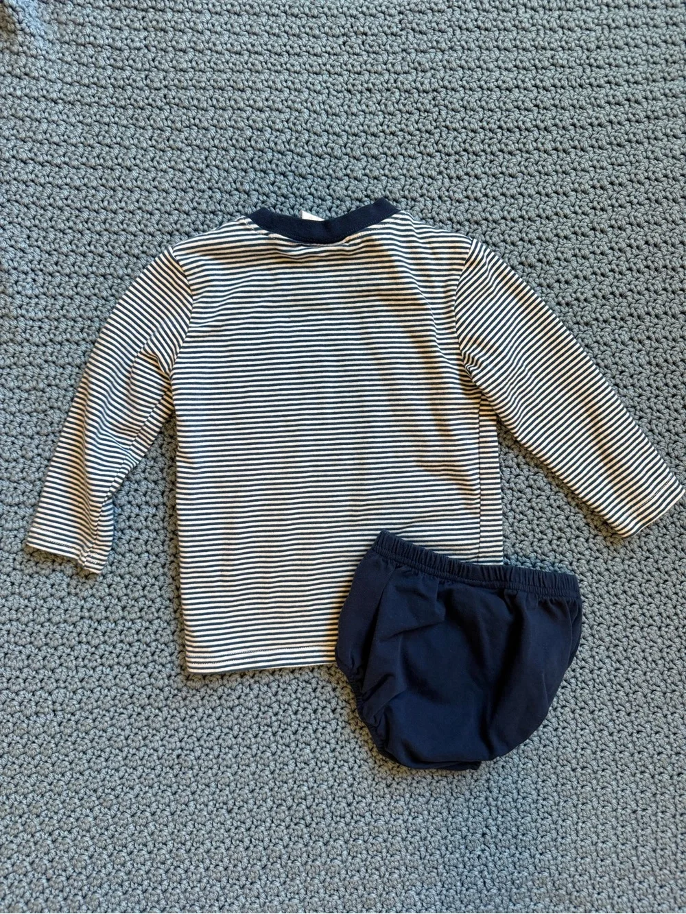 Stitchy Fish 18 mon Striped Navy & White Long-Sleeve with Navy Pocket Diaper Set